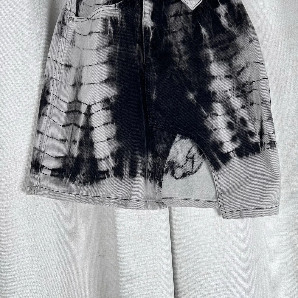 NEW! Daily Paper Huna Tie Dye Denim Skirt Shibori Black Grey Small Punk Grunge - Picture 3 of 13